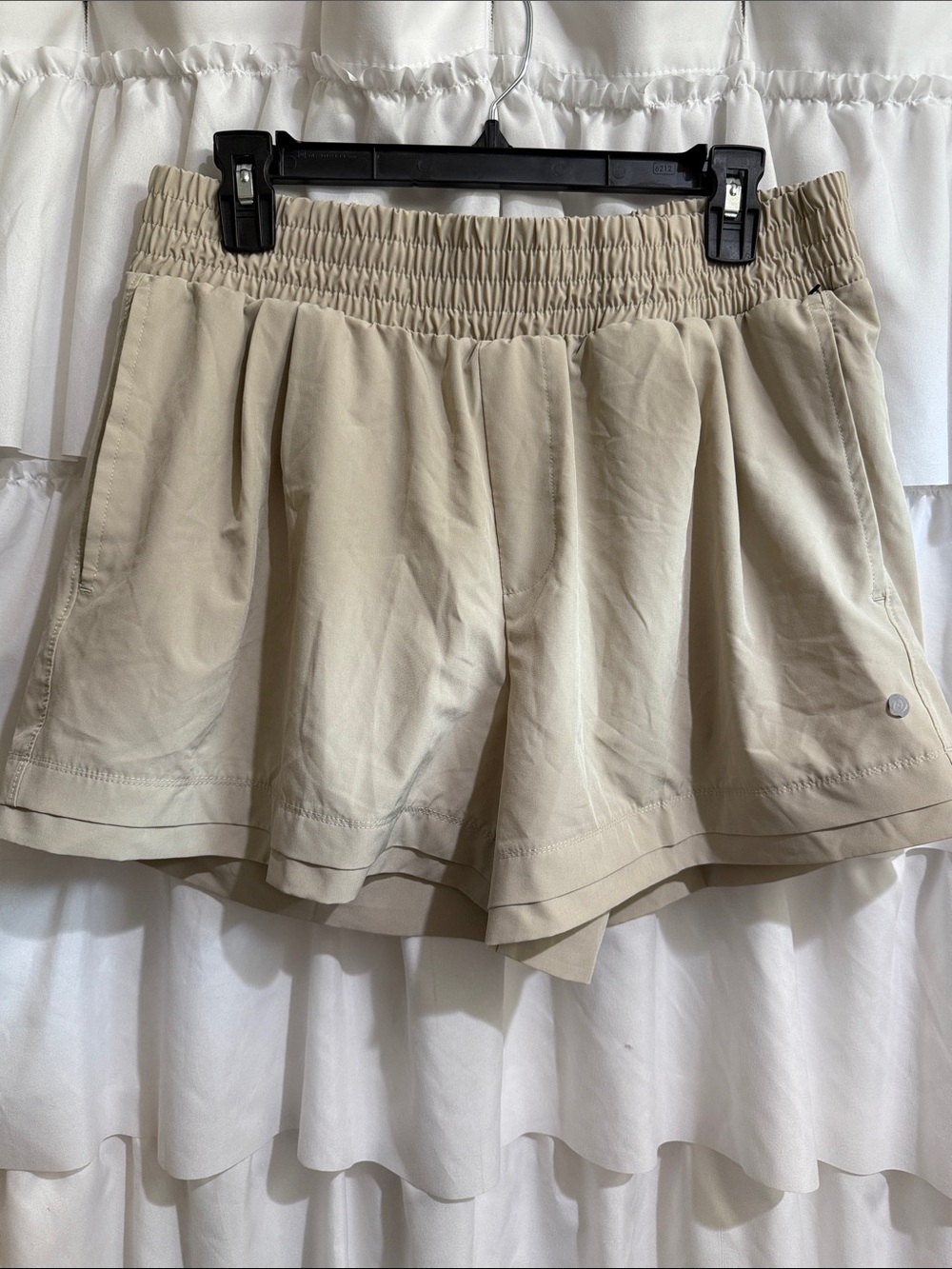 Apana Beige Smocked-Waist Athletic Shorts